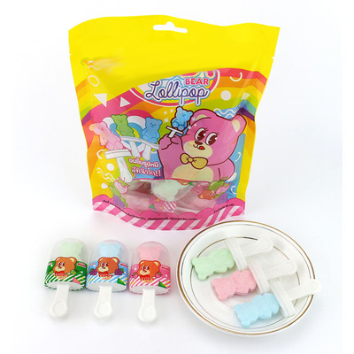 Torbalı Preslenmiş Şeker Oyuncak Ayı Lolipop / Ayı Tablet Lolipop Şekeri OEM